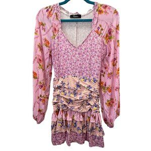 Rosedress Womens Floral Patchwork Cottagecore Mini Dress Ruching Ruffles Boho XS